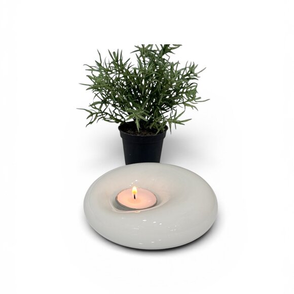 Mid Century Modern Nambe White Art Glass Votive Holder Signed from New Mexico - Picture 4 of 16